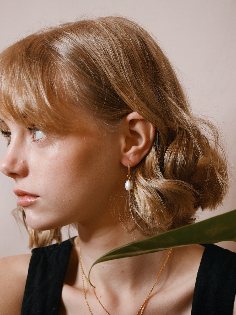 Gold Pearl Pendant Earrings