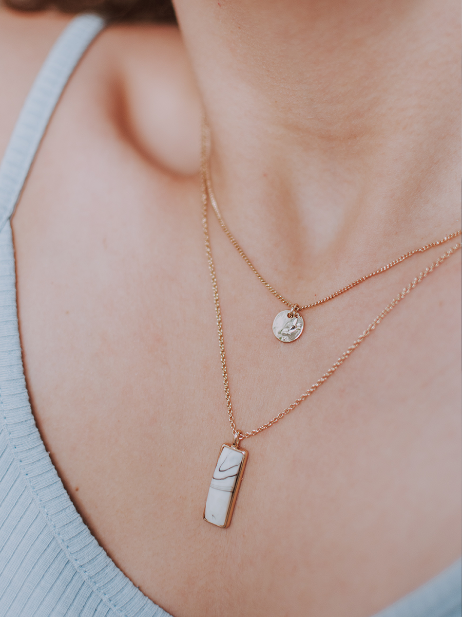 Rose Gold Two Layer Onyx Pendant Necklace